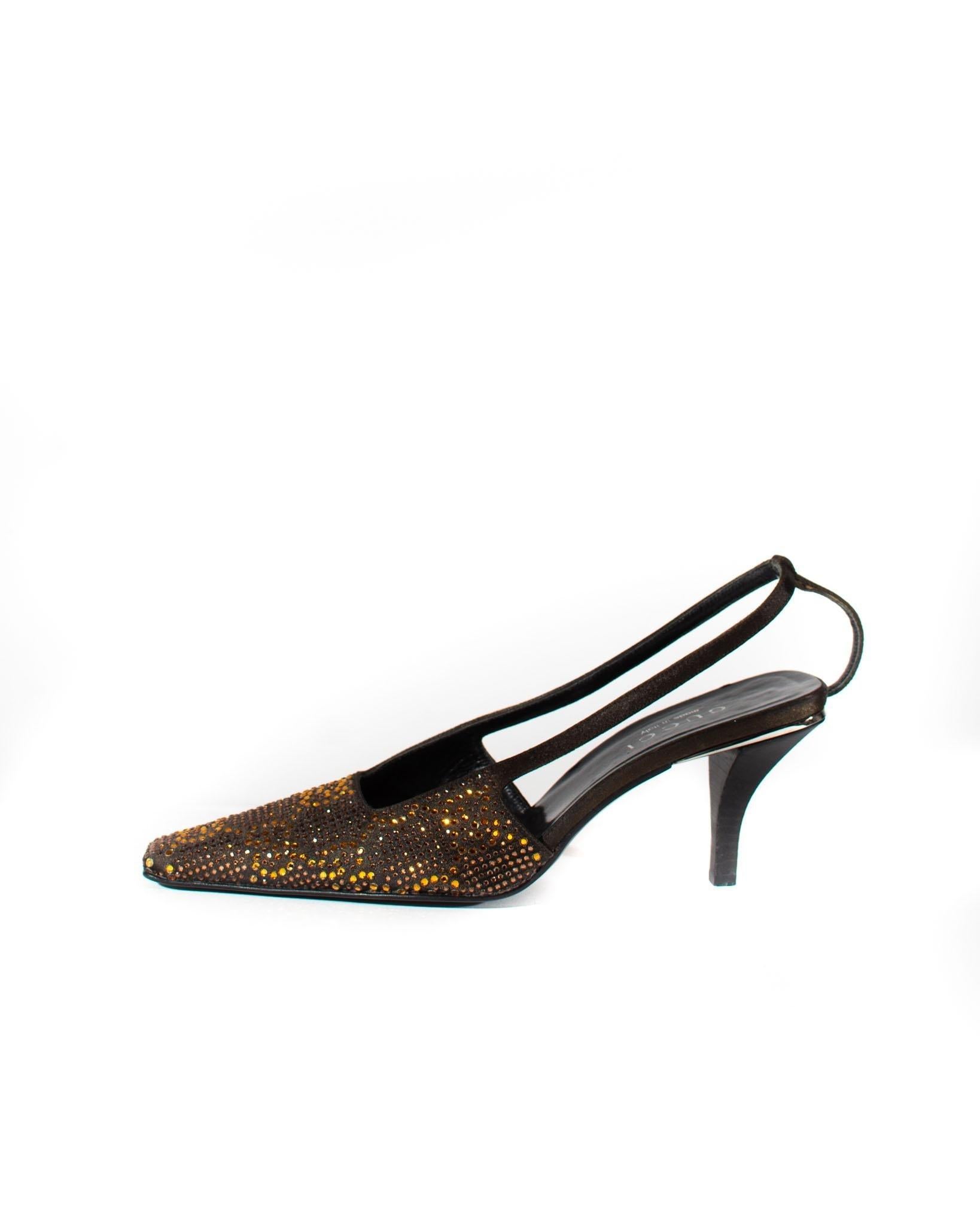 S/S 1998 Gucci by Tom Ford Runway 'GG' Crystal Heels Brown