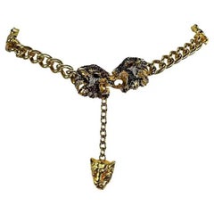 A/I 1992 Gianni Versace Cintura a catena con strass in metallo dorato motivo giaguaro