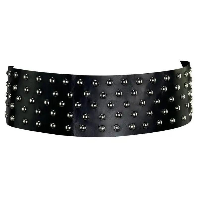 2000s Dolce 
Gabbana Silver Studded Black Wide Large Waist Belt