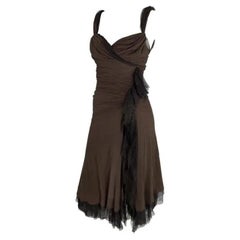 F/W 2004 Donna Karan Runway Brown Slinky Mesh High Slit Bodycon Dress