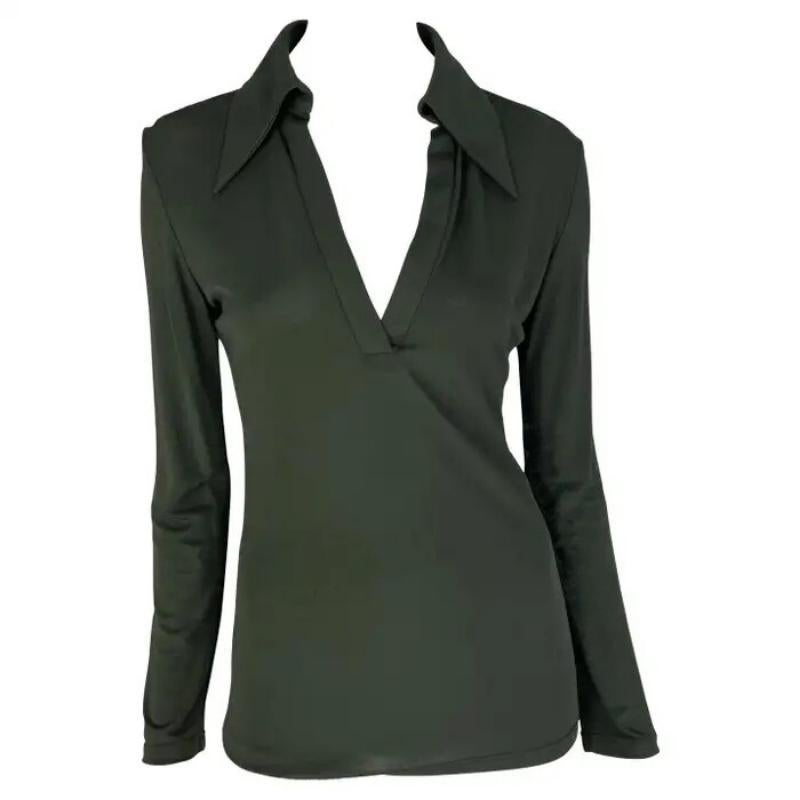 1996 Gucci by Tom Ford Camisa con cuello de manga larga en viscosa verde oscuro