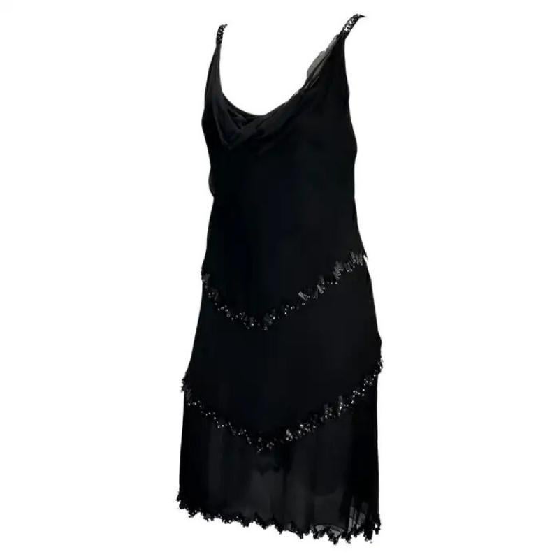 Valentino Garavani Runway A/H 1998 - Robe droite perlée en mousseline noire en vente