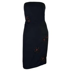 F/W 1999 Gianni Versace by Donatella Red Rhinestone Beaded Black Tube Dress