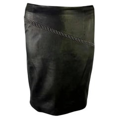 S/S 1999 Gianni Versace by Donatella Black Leather Silver Chain Mini Skirt IT40