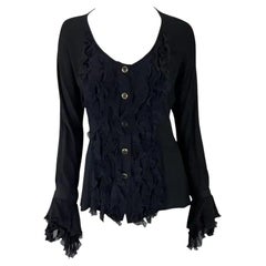 S/S 1993 Gianni Versace Black Bohemian Ruffle Button Runway Down Top