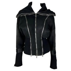 H/W 2003 Dolce & Gabbana Schwarze Shearling-Jacke mit Reißverschluss und Velcro-Riemen