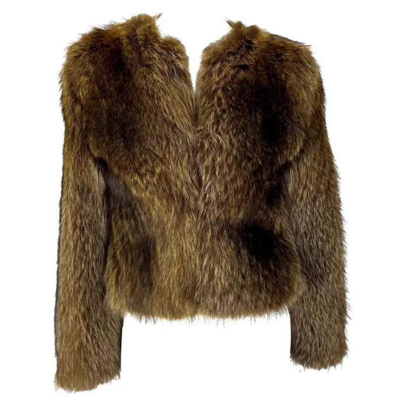 2000s Dolce & Gabbana Giacca in pelliccia marrone con anguilla e procione
