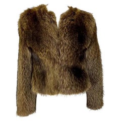 Dolce & Gabbana - Manteau court en fourrure marron avec imprimé raton laveur, années 2000