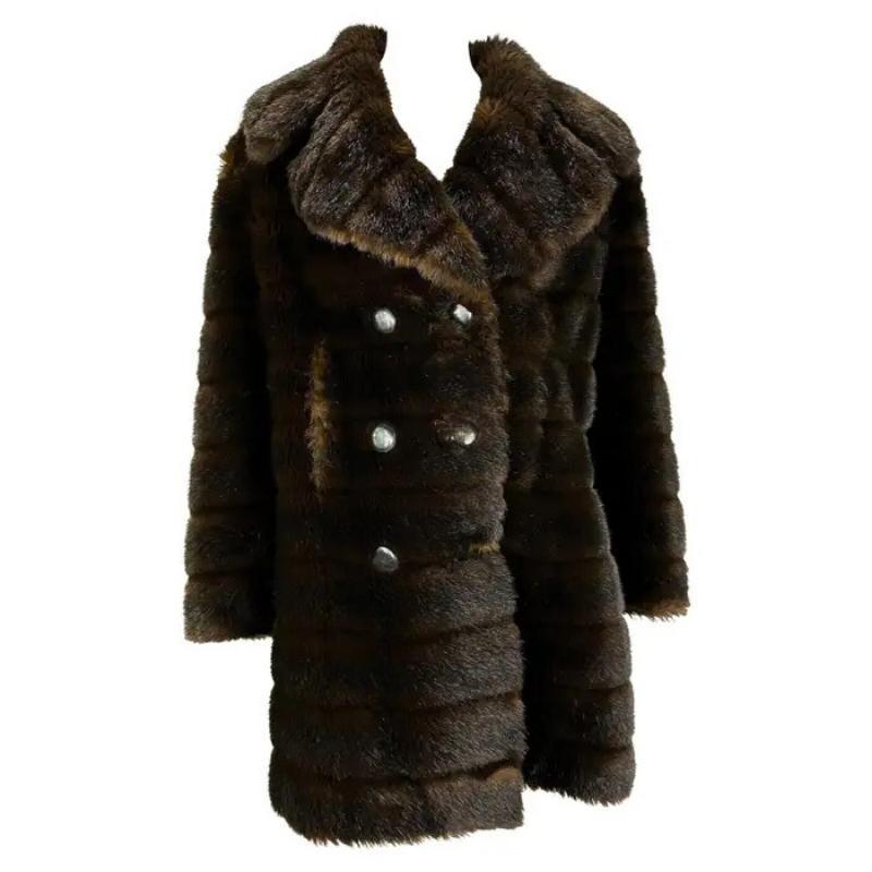 A/I 1995 Gucci by Tom Ford: cappotto doppio petto in visone con pelliccia sintetica marrone
