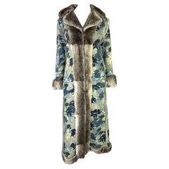 F/W 2002 Christian Dior by John Galliano Blue Floral Orylag Fur Trench Coat