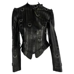 S/S 2003 Alexander McQueen Irere Runway Black Leather Ring Moto Jacket