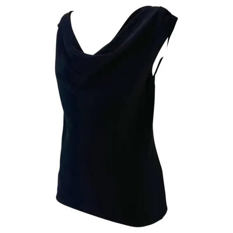 Años 80 Saint Laurent Rive Gauche Negro Cuello de Vaca Top sin mangas en venta