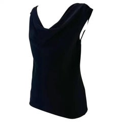 1980s Saint Laurent Rive Gauche Black Cowl Neck Sleeveless Top