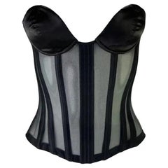 Late 1990s Thierry Mugler Lace-Up Sheer Black Satin Mr. Pearl Corset