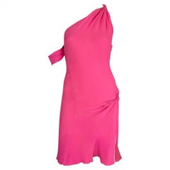 A/I 2002 Donatella Versace by Donatella Versace Mini Abito Rosa Caldo Neon con Spacco Asimmetrico