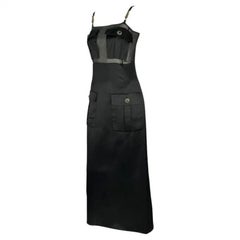F/W 1996 Gianni Versace Runway Black Sheer Satin Rhinestone Medusa Pocket Gown