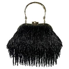 F/W 2004 Gucci by Tom Ford Black Beaded Fringe Bamboo Mini Bag