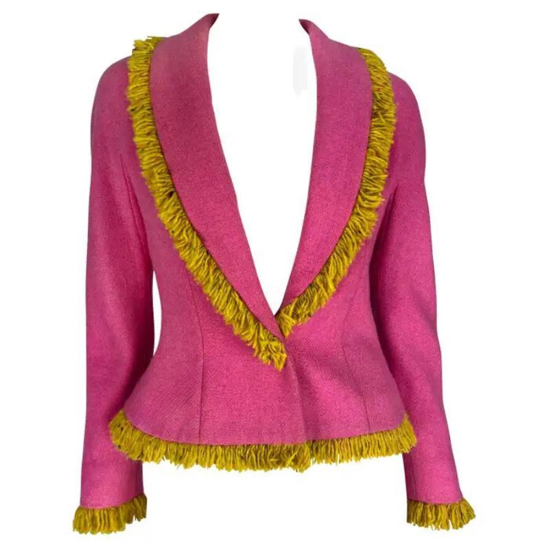 Blazer en laine rose à franges jaune Christian Dior par John Galliano, A/H 1998