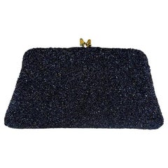 1970s Gucci Iridescent Blue Caviar Beaded Mini Evening Kiss-Lock Clutch