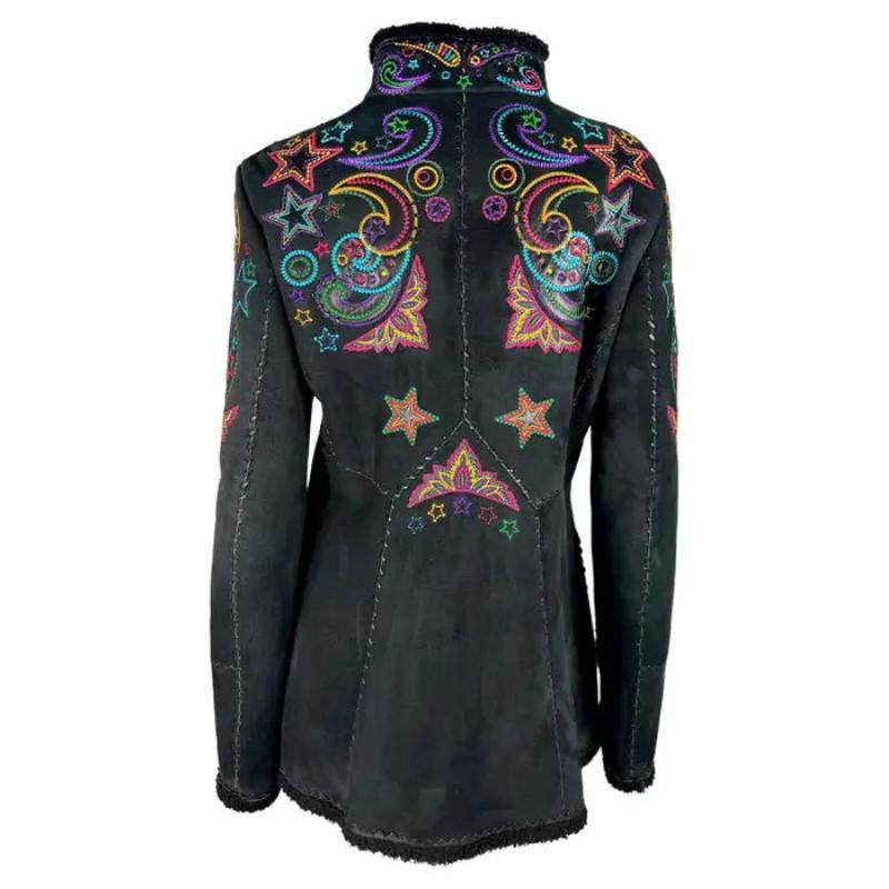 F/W 2002 Gianni Versace by Donatella Manteau noir en shearling brodé d'étoiles