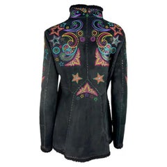 F/W 2002 Gianni Versace by Donatella Black Shearling Star Embroidered Coat