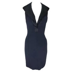 1990 Yves Saint Laurent Rive Gauche Navy, mini abito senza maniche con collo a balestra