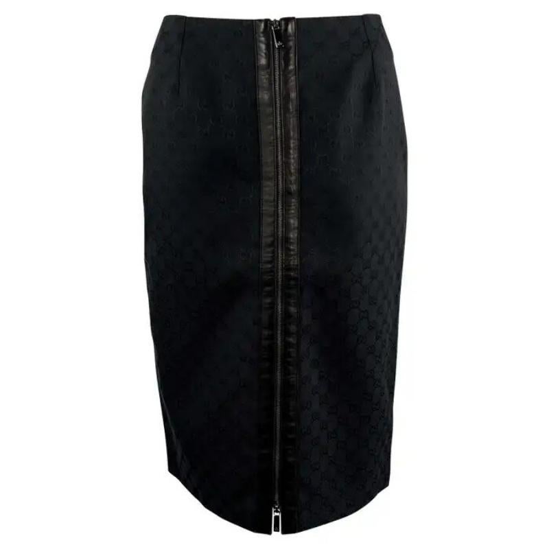F/W 2000 Gucci for Tom Ford Schwarzer GG-Monogramm-Bleistiftrock mit Reißverschluss