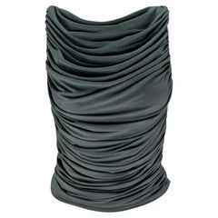 1990 Norma Kamali Top grigio con increspature e maniche stretch