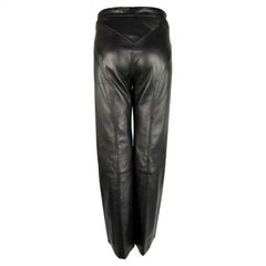 2000s Gianni Versace by Donatella Black Leather Wide Leg Pants
