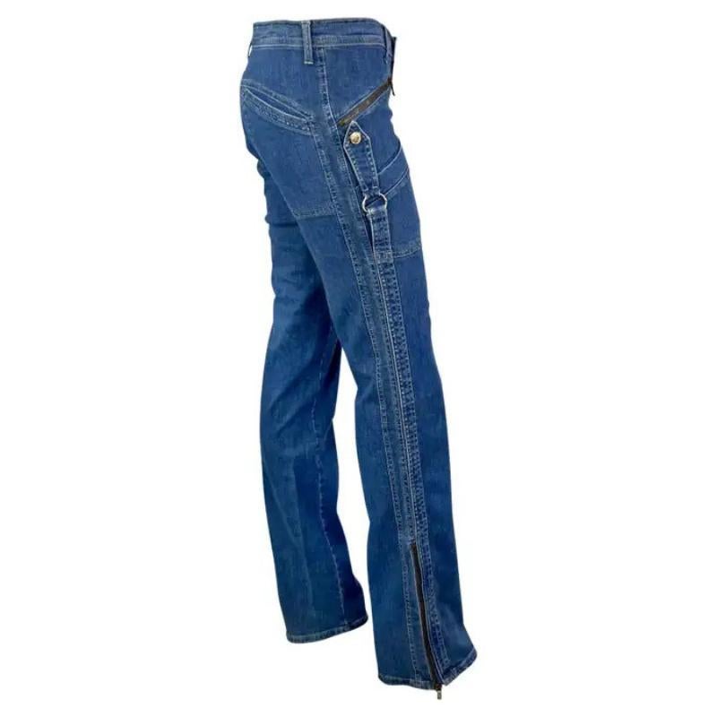 2000er Versace by Donatella Light Wash Harness-Style Jeans im Angebot