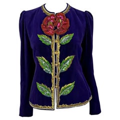 F/W 1978 Yves Saint Laurent Haute Couture Purple Lesage Embroidery Floral Jacket