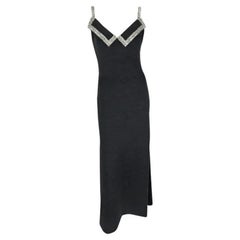 Late 1980s Galanos Heather Grey Rhinestone Accent Slip Demi-Couture Gown
