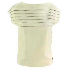 Vintage Late 1990s Salvatore Ferragamo White Navy Stripped Logo Knit Top