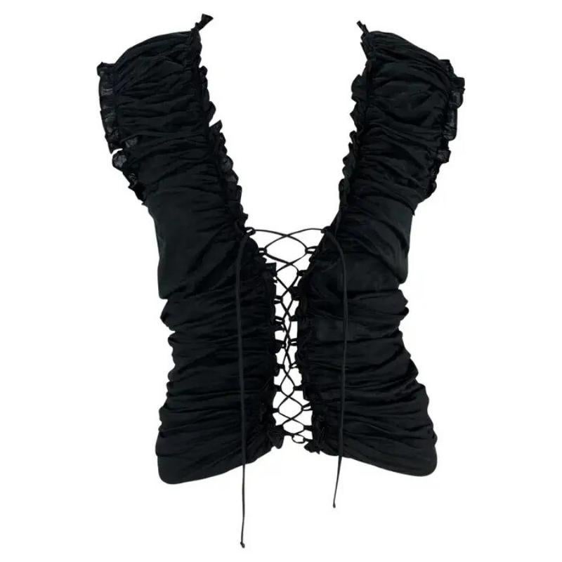 F/W 2001 Yves Saint Laurent by Tom Ford Top negro sin mangas con pliegues acanalados