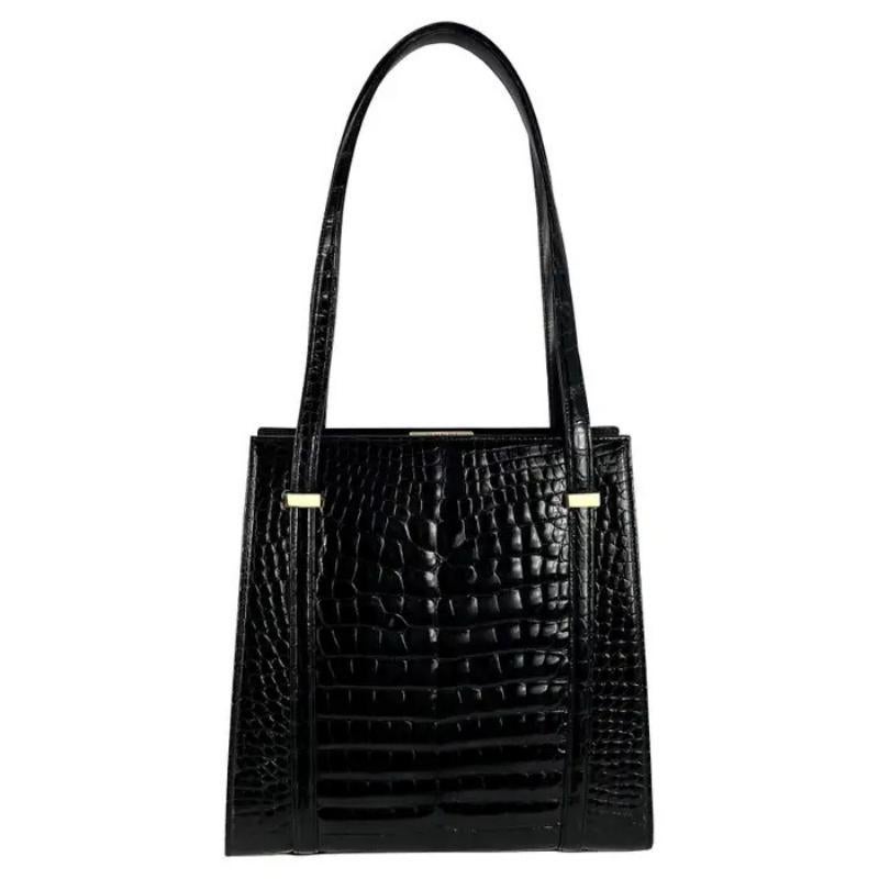 F/W 1996 Gucci by Tom Ford Bolso de hombro grande de cocodrilo negro brillante