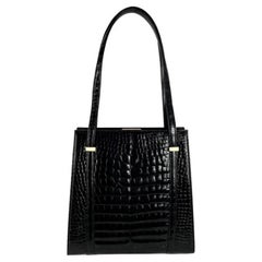 F/W 1996 Gucci by Tom Ford Bolso de hombro grande de cocodrilo negro brillante