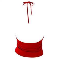 Années 2000 Yigal Azrouël Red Viscose Stretch Backless Halter Crop Top Y2K