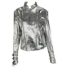 A/I 2000 Donatella Versace for Gianni Versace Uomo Giacca Moto Zip Pitone Argento