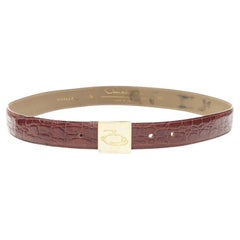 OSCAR DE LA RENTA brauner gestempelter Mock-Croc-Gürtel mit goldener Logo-Schnalle 32"-36"