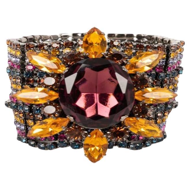 Escada Pulsera de metal plateado oscuro con strass