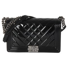 Chanel Black Patent Chevron Old Medium Boy Bag Chanel Black Patent Chevron Old Medium Boy Bag