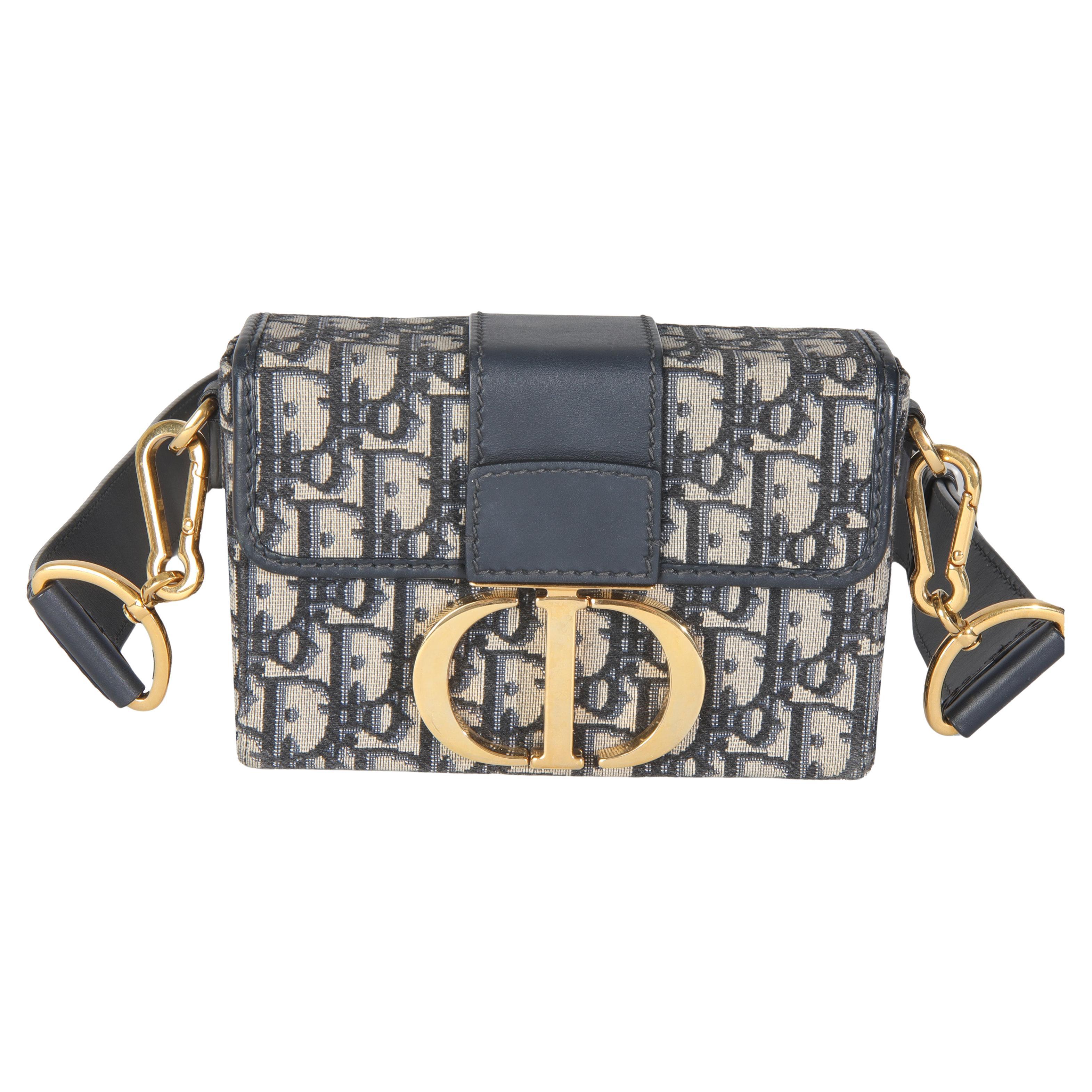 Christian Dior Borsa a scatola obliqua in tela blu 30 Montaigne