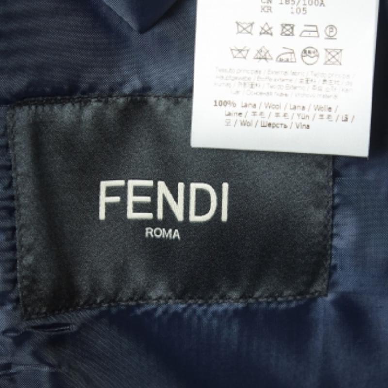 Fendi Traje azul marino de lana de un solo pecho L Negro en venta
