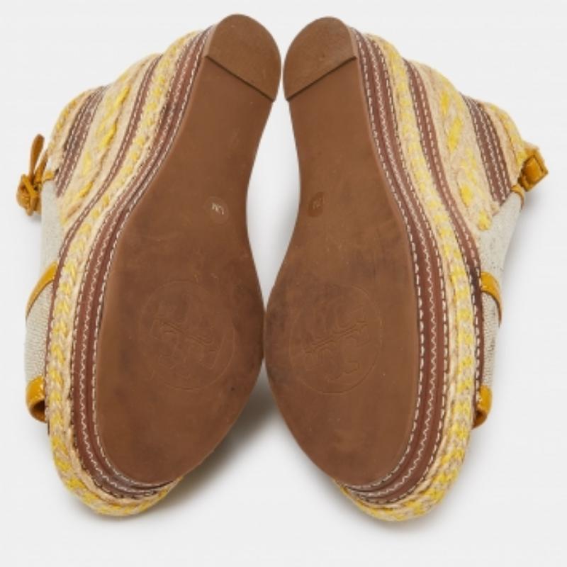 Tory Burch Canvas & Leather Espadrille Wedge Platform Slingback Sandals Size 40 Pour femmes en vente
