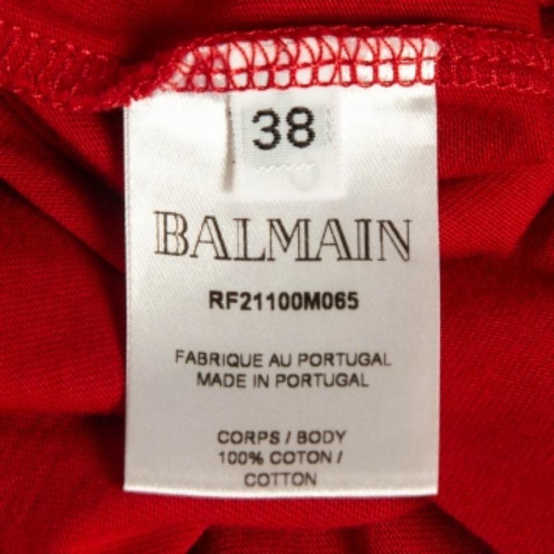 Rosso Balmain Red Foil Logo Printed Cotton T-Shirt M. T. I. in vendita