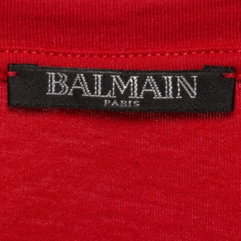 Balmain Red Foil Logo Printed Cotton T-Shirt M. T. I. In condizioni buone in vendita a Dubai, Al Qouz 2