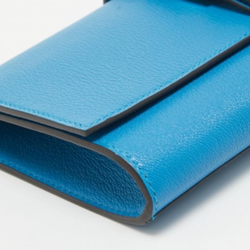 Clutch Hermès Bleu Zanzibar Chevre Mysore in pelle Medor 23 in vendita 4
