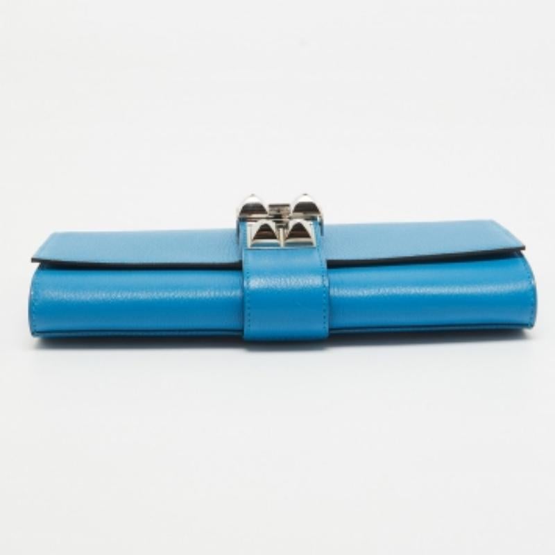 Clutch Hermès Bleu Zanzibar Chevre Mysore in pelle Medor 23 in vendita 3