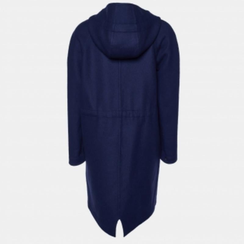 Donna Louis Vuitton Cappotto con cappuccio in lana Monogram blu navy S in vendita
