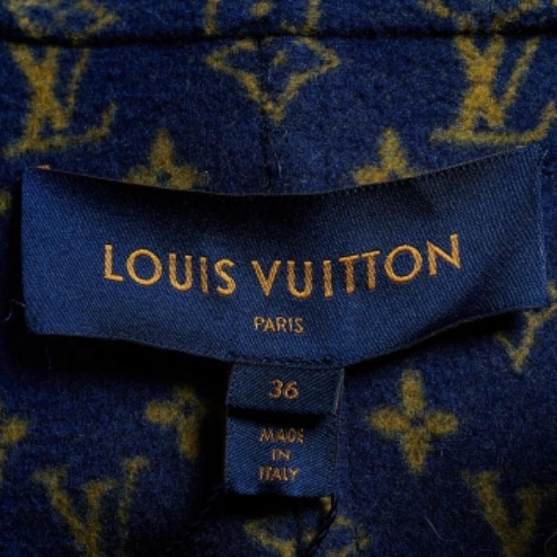Nero Louis Vuitton Cappotto con cappuccio in lana Monogram blu navy S in vendita